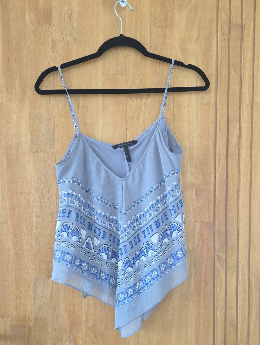 BCBGMaxAzria Light Blue Printed Handkerchief-Hem Camisole